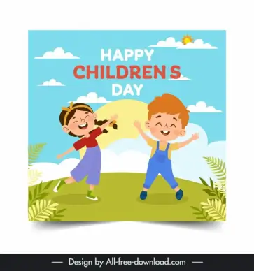 childrens day poster template dynamic joyful kids scene 