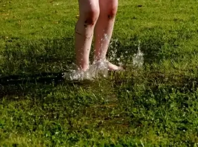 children's feet water meadow
