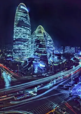 china night picture modern architecture busy traffic