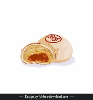 chinese food icon dumpling cake sketch retro handdrawn design 