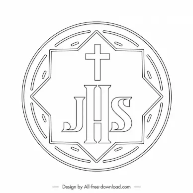 christian host icon black white round shape symmetric texts outline