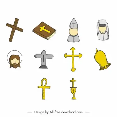 christian icon sets flat classical symbols outline 