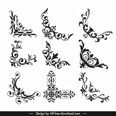 christianity ornament design element black white floral corners sketch