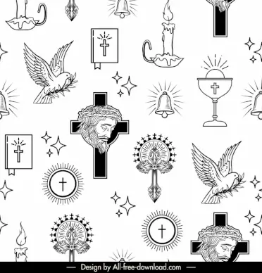 christianity pattern template black white repeating traditional religious symbols elements decor
