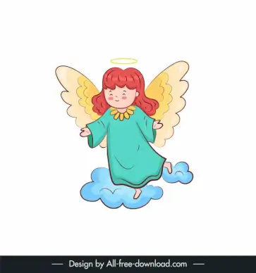 christmas angel icon cute winged lady sketch cartoon design
