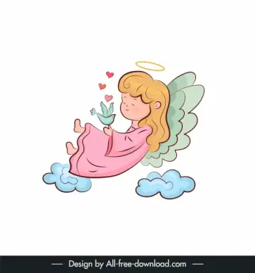christmas angel icon playful winged lady sketch cute cartoon design 