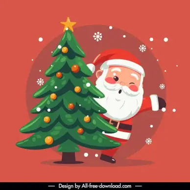 christmas backdrop cute santa claus snowflakes fir tree