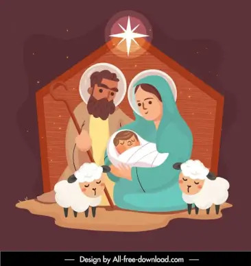christmas backdrop template christian baby newborn baby jesus parents sheep cartoon sketch