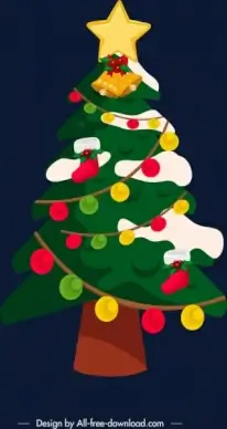 christmas background decorated fir tree icon classical design