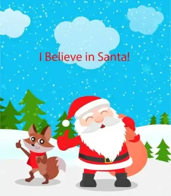 christmas background design with santa claus and fox