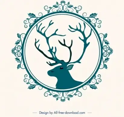 christmas background flower frame reindeer head icons decor