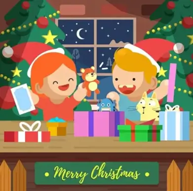 christmas background playful children toys gifts cartoon design
