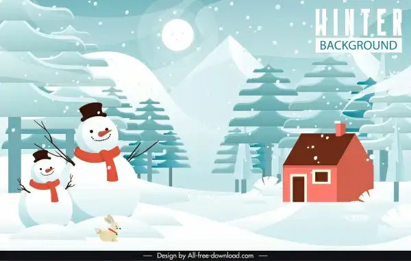 christmas background snowy scene snowman sketch