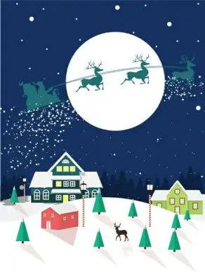 christmas background with santa claus silhouette on moon