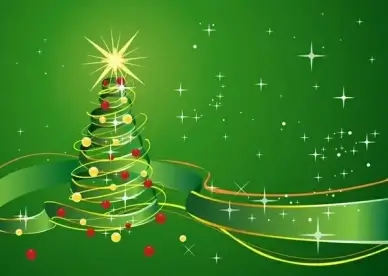 Christmas Background with star and green ribbon