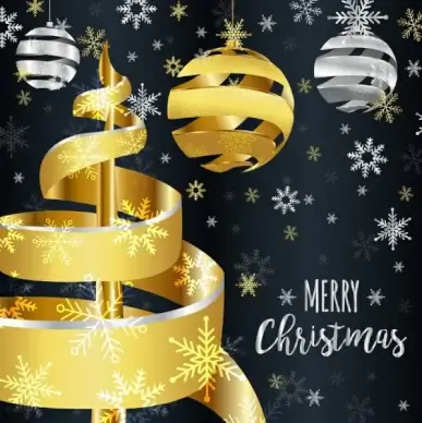 christmas banner 3d shiny golden silver twist decoration