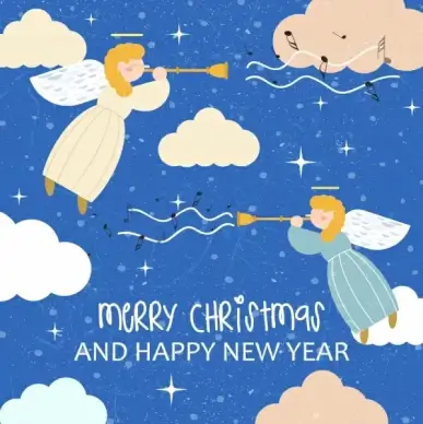 christmas banner angel horn icons classical colored design