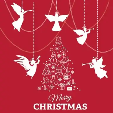 christmas banner angle silhouette baubles fir tree decor