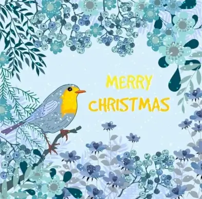 christmas banner bird flowers snowfall decor classical design