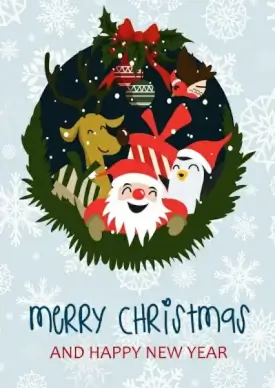 christmas banner classical design santa reindeer pigeon icons