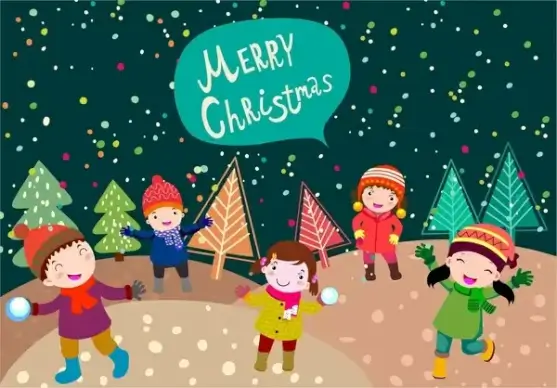 christmas banner design with kids playing outdoor