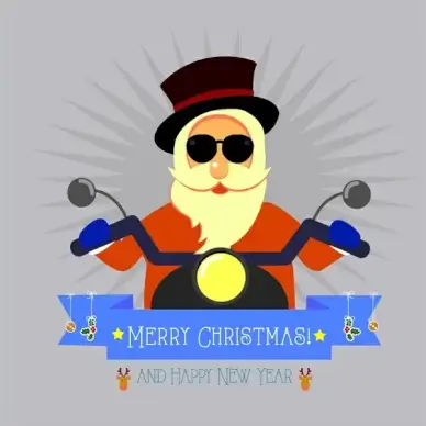 christmas banner design with stylish santa riding motorcycle