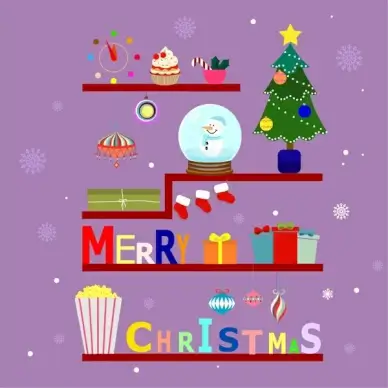 christmas banner design with symbols arrangement on shelf