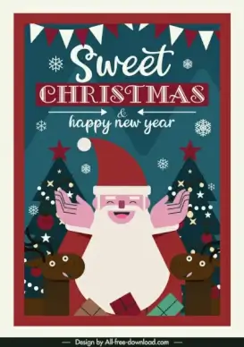 christmas banner happy santa reindeer sketch classical design