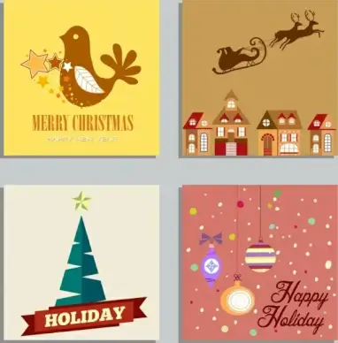 christmas banner sets bauble fir tree santa icons