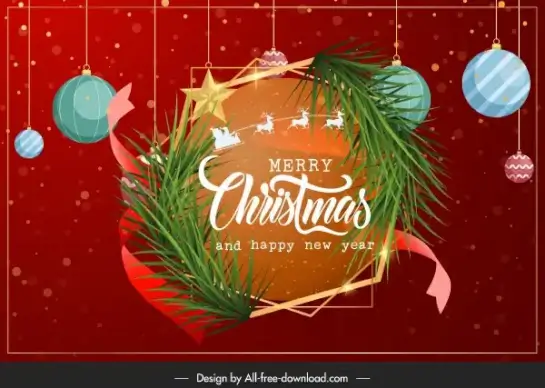 christmas banner template bright elegant baubles wreath decor
