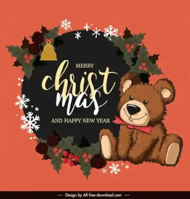 christmas banner template classic cute teddy bear decor