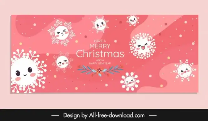 christmas banner template cute stylized snowflakes decor