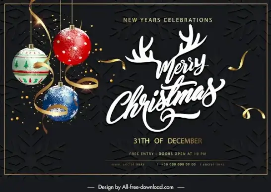 christmas banner template elegant baubles calligraphy modern dark