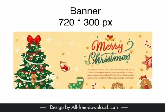 christmas banner template flat fir tree xmas elements decor