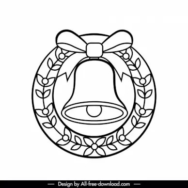 christmas bell icon flat black white outline  