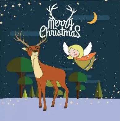 christmas card design with reindeer and angel