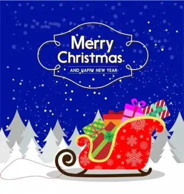 christmas card design with sleigh full of presents
