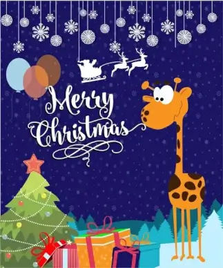 christmas card vector illustration with cute giraffe