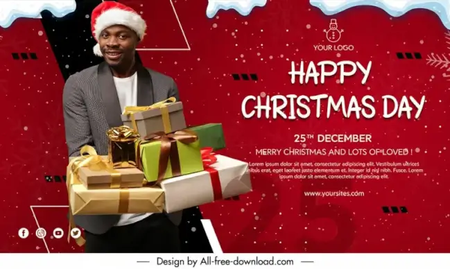 christmas day banner template man gifts sketch modern realistic design 