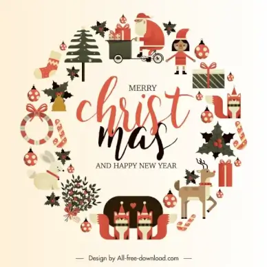 christmas decor elements circle layout classic emblems sketch