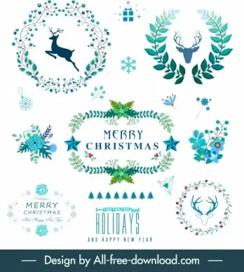 christmas decor elements wreath reindeer floras sketch