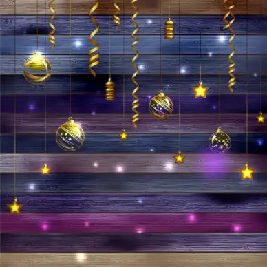 christmas decor with golden ball star hang on wood background
