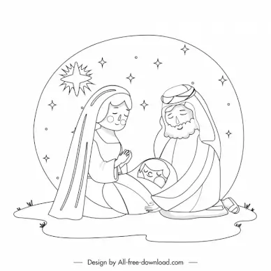 christmas decorative backdrop christ childhood black white outline