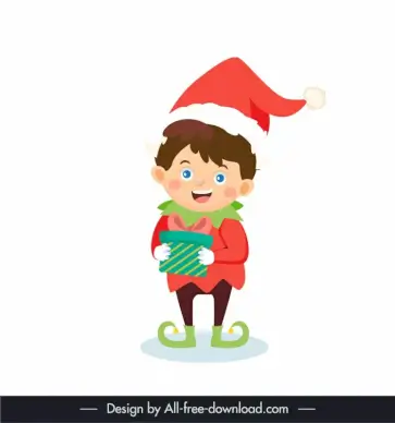  christmas design element cute boy holding present sketch