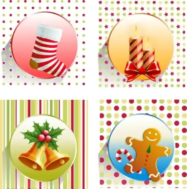 christmas design elements collection sock candle bell stick