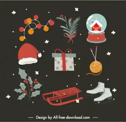 christmas design elements colorful symbols dark vintage