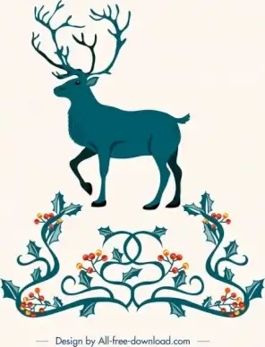 christmas design elements reindeer flower frame icons