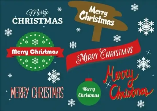 christmas design elements symbols and texts on dark background