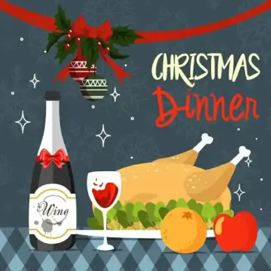 christmas dinner background roasted chicken wine baubles decoration