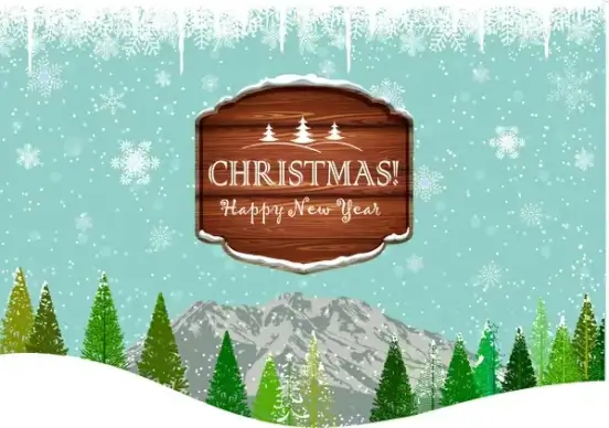 christmas frame on landscape background with tree and mountain
